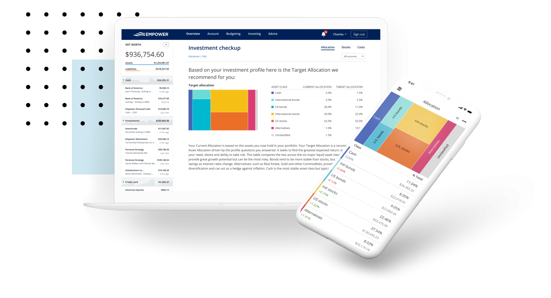 Investment checkup desktop mobile combo